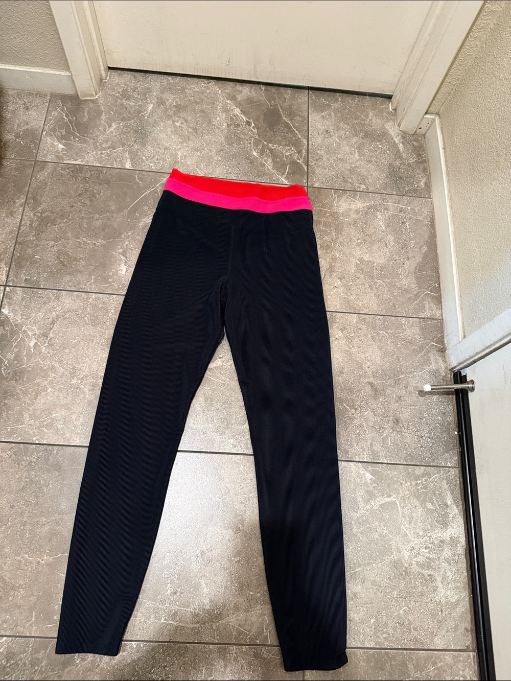 Beach Riot Black Leggings with Pink and Coral Waistband